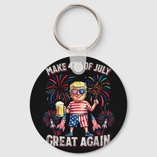 Fireworks Funny Trump Patriotic American Happy 4th Key Ring (Front)