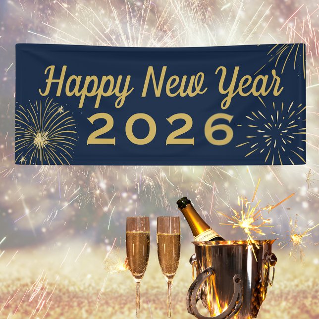 Fireworks Gold Blue 2025 Happy New Year Party Banner (Fireworks Gold Blue 2026 Happy New Year Party Banner
)