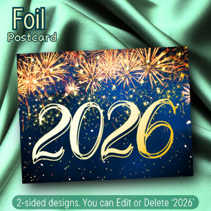 Fireworks gold foil sparkles Happy New Year modern Holiday Postcard