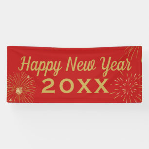 Fireworks Gold Red Chinese New Year 2027 Party Banner