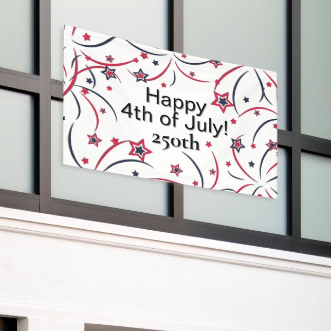 Fireworks Happy 4th of July 250th  Banner (Outside Building)