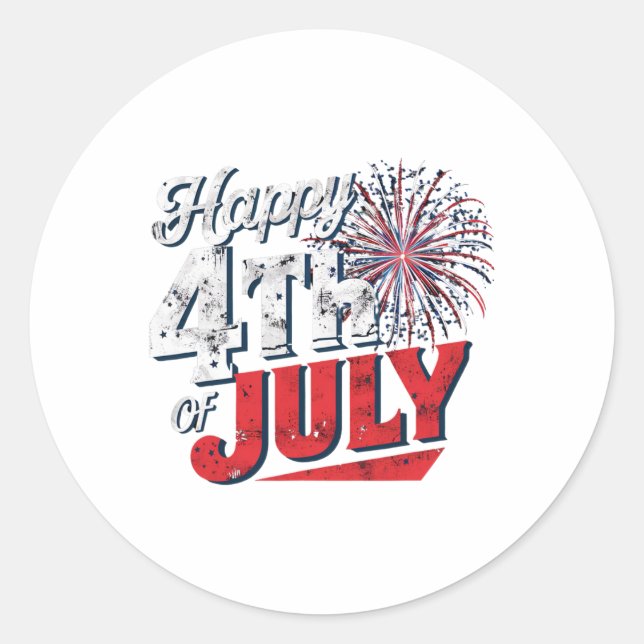 Fireworks Happy 4th Of July American Independence  Classic Round Sticker (Front)