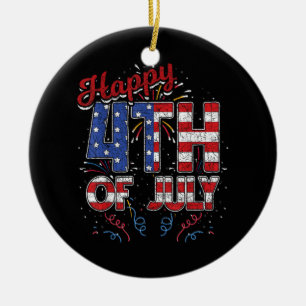 Fireworks Happy 4th of July US Flag American 4th o Ceramic Tree Decoration
