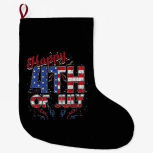 Fireworks Happy 4th of July US Flag American 4th o Large Christmas Stocking