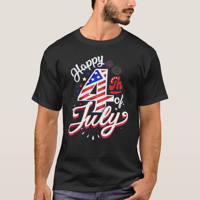 Fireworks Happy 4th Of July US Flag American 4th O T-Shirt (Front)