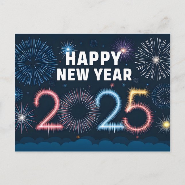 Fireworks Happy New Year 2025 Holiday Postcard (Front)