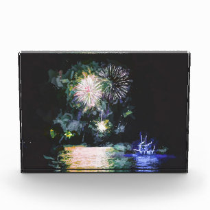 Fireworks Happy New Year Celebrate Watercolor Photo Block