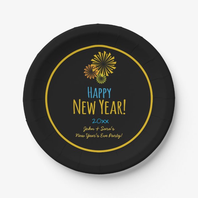 Fireworks Happy New Year Party Paper Plate (Front)