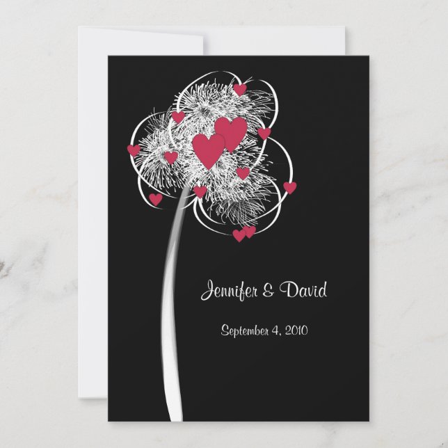 Fireworks & Hearts Tree Wedding Invitation (Front)