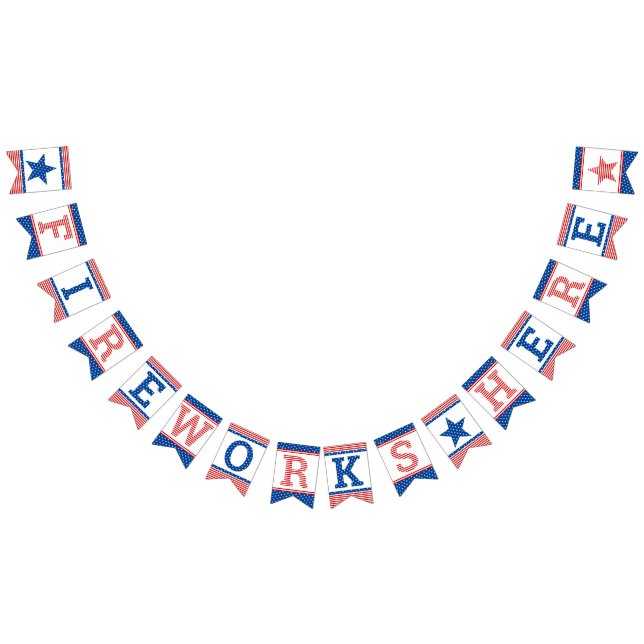 Fireworks Here Red White Blue Star-Spangled Bunting (All)