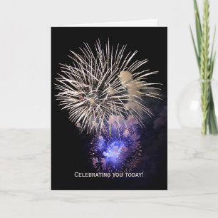 Fireworks in black sky for birthday card