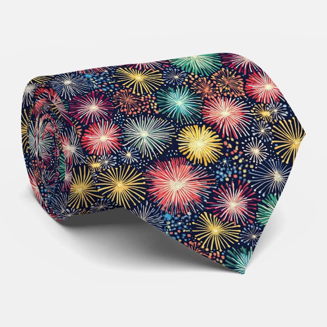Fireworks in Multi Colours on Navy  Neck Tie (Rolled)