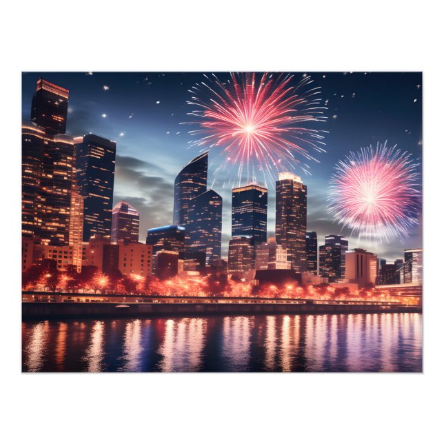 Fireworks in night city photo print (Front)