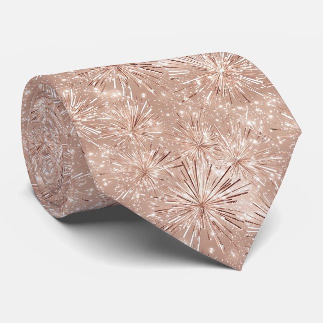 Fireworks in Pink and White on Rose Gold Neck Tie (Rolled)