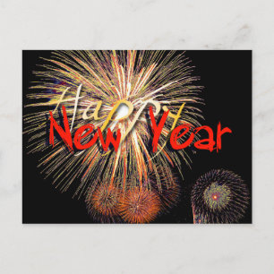 Fireworks in Red Happy New Year 2025 Postcard