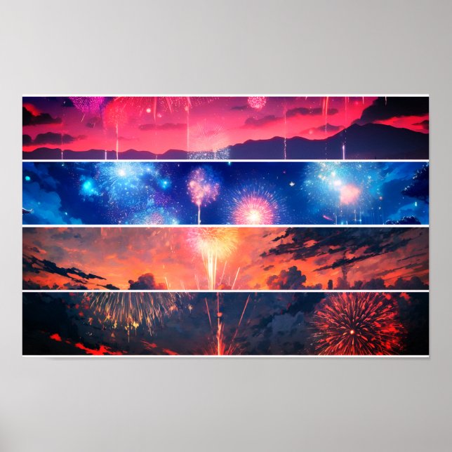 Fireworks Landscape Photo Collage Poster (Front)