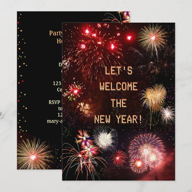 Fireworks: Let's welcome the New Year! Invitation (Front/Back)