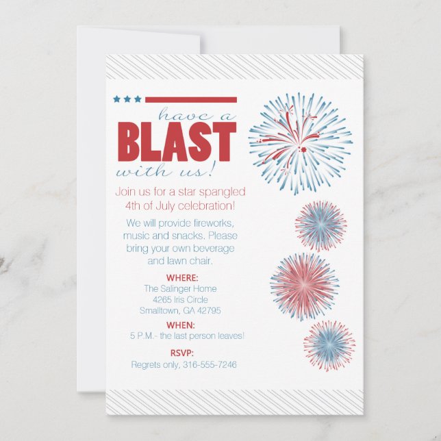 Fireworks Modern 4th of July Party Invitation (Front)