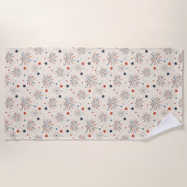Fireworks n Stars Beach Towel (Front)