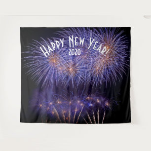 Fireworks New Years Blue Photo Booth Backdrop Tapestry
