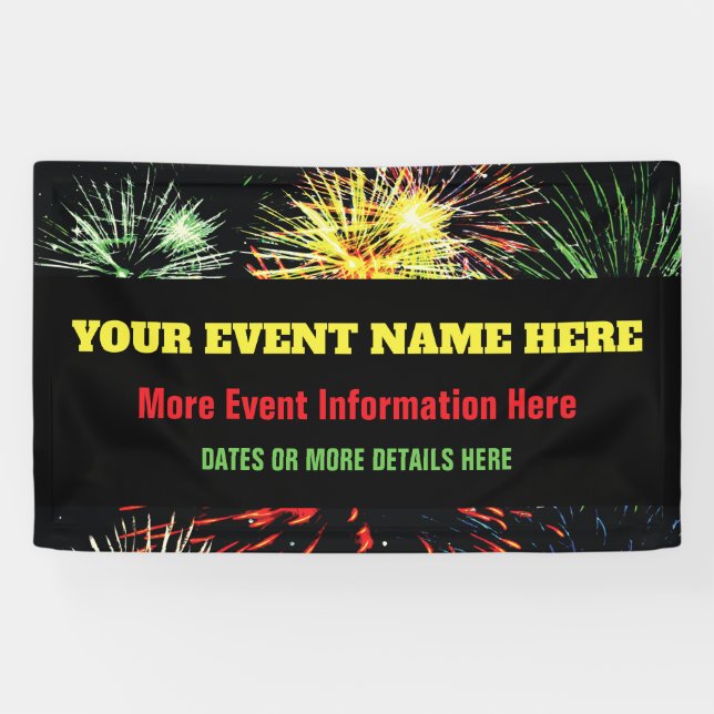 Fireworks on Black with Event Information Banner (Horizontal)