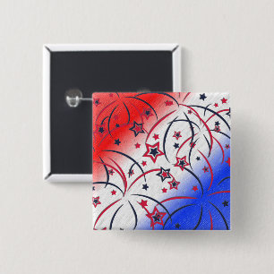 Fireworks on Red White Blue 15 Cm Square Badge