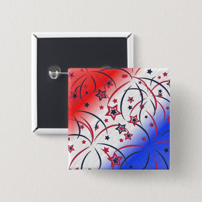 Fireworks on Red White Blue 15 Cm Square Badge (Front & Back)