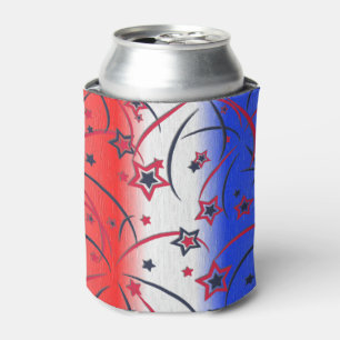 Fireworks on Red White Blue Can Cooler