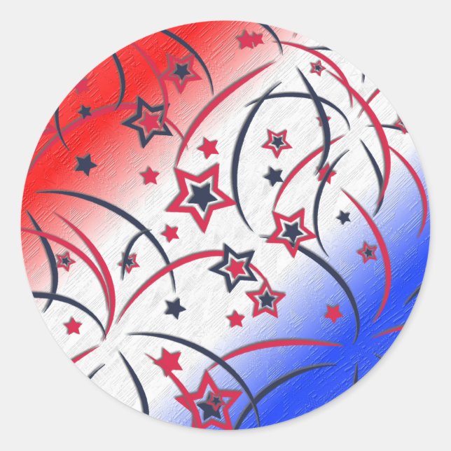 Fireworks on Red White Blue Classic Round Sticker (Front)