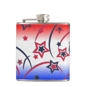 Fireworks on Red White Blue Hip Flask