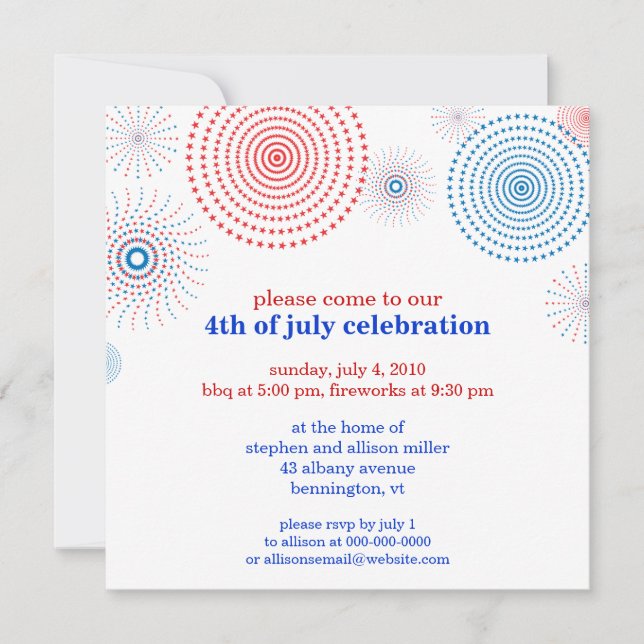 Fireworks on the Fourth Party Invitation (Front)