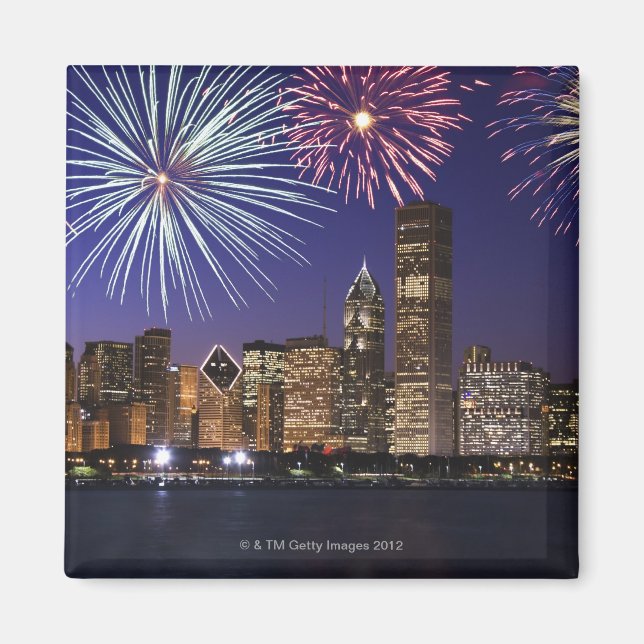 Fireworks over Chicago skyline Magnet (Front)