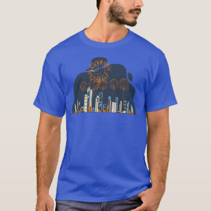 Fireworks Over City Skyline Firework T-Shirt