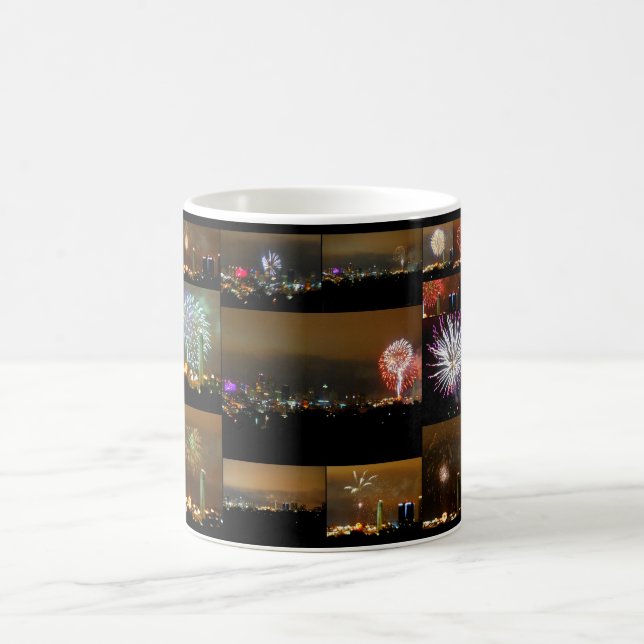Fireworks over Kansas City, Missouri, Collage Coffee Mug (Center)