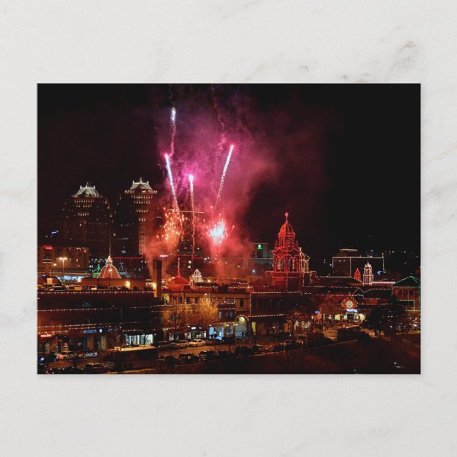 Fireworks over Kansas City Plaza Lights Postcard (Front)