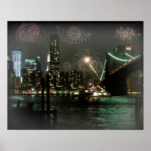 Fireworks over New York Skyline Poster