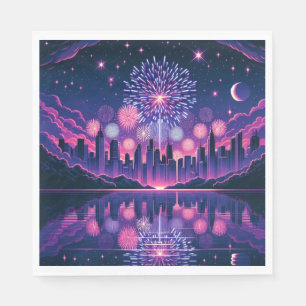 Fireworks over the City Skyline   Fourth of July Napkin