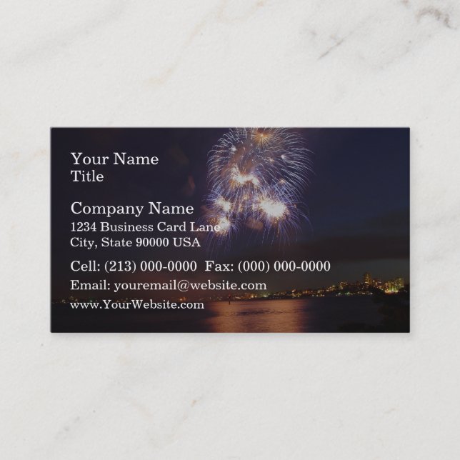 Fireworks over water business card (Front)