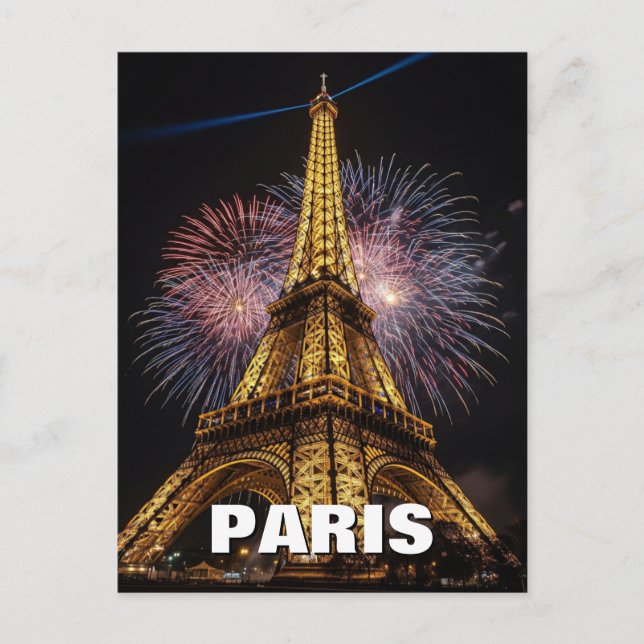 Fireworks Paris Eiffel Tower Cafes Postcard (Front)