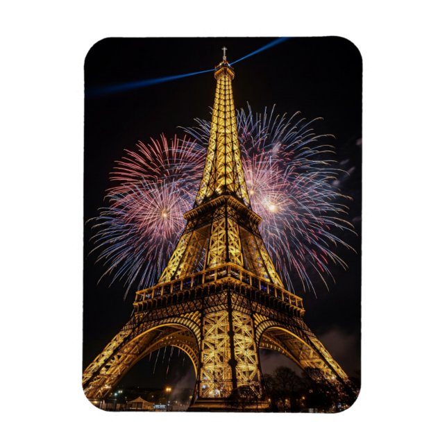 Fireworks Paris Eiffel Tower Cafes Postcard Magnet (Vertical)