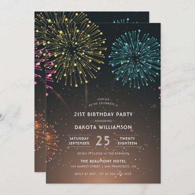 Fireworks Party | Modern Typography Birthday Party Invitation (Front/Back)