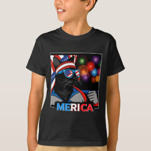 Fireworks Patriotic Black Cat  T-Shirt