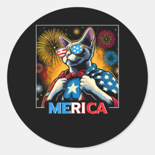Fireworks Patriotic Devon Rex Cat Merica  Classic Round Sticker