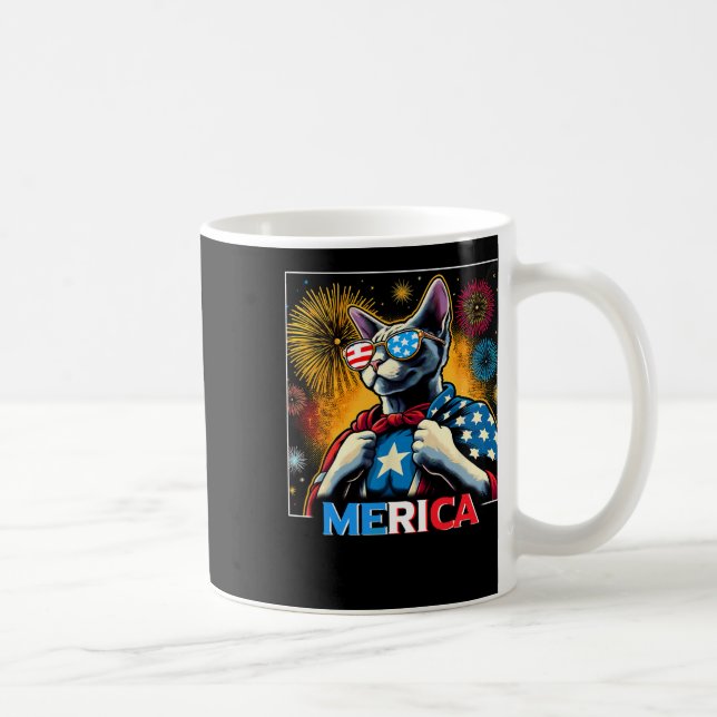 Fireworks Patriotic Devon Rex Cat Merica  Coffee Mug (Right)