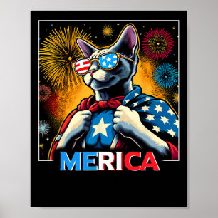 Fireworks Patriotic Devon Rex Cat Merica  Poster
