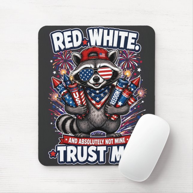 Fireworks Racoon 4th of July Mouse Pad (With Mouse)
