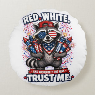 Fireworks Racoon 4th of July Round Pillow