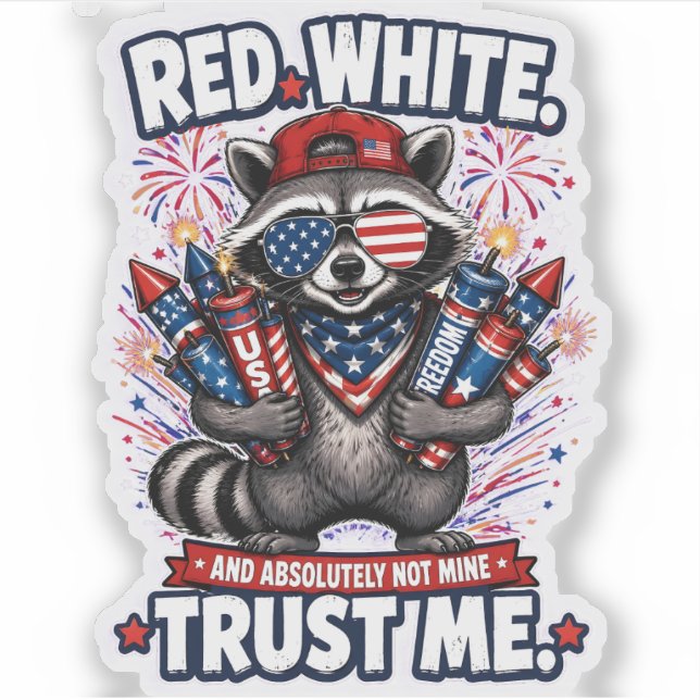 Fireworks Racoon 4th of July Sticker (Front)