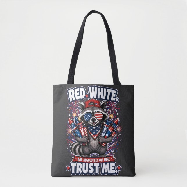 Fireworks Racoon 4th of July Tote Bag (Front)