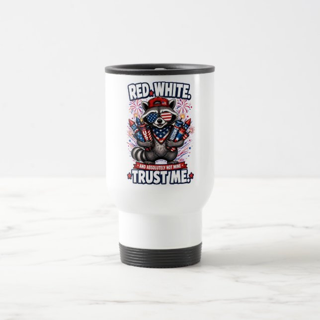 Fireworks Racoon 4th of July Travel Mug (Center)